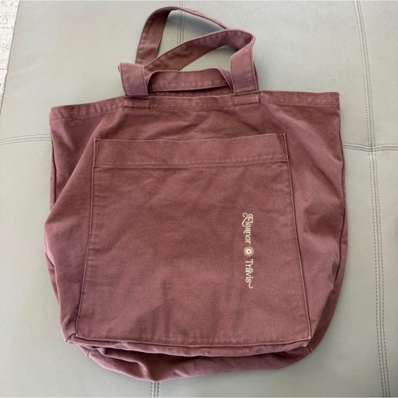 BAGGU Handbags - BAGGU Duck Bag Canvas Tote Eleanor Travis Mauve Pink Cotton Shoulder Embroidered